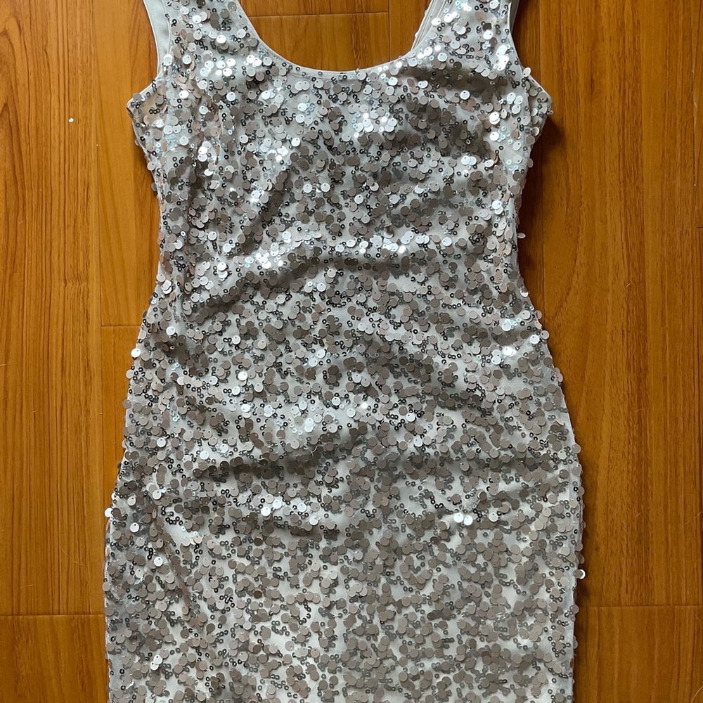 Guess Size 2 Sequin Mini Dress Champagne Bodycon GDUG4120 Party Cocktail